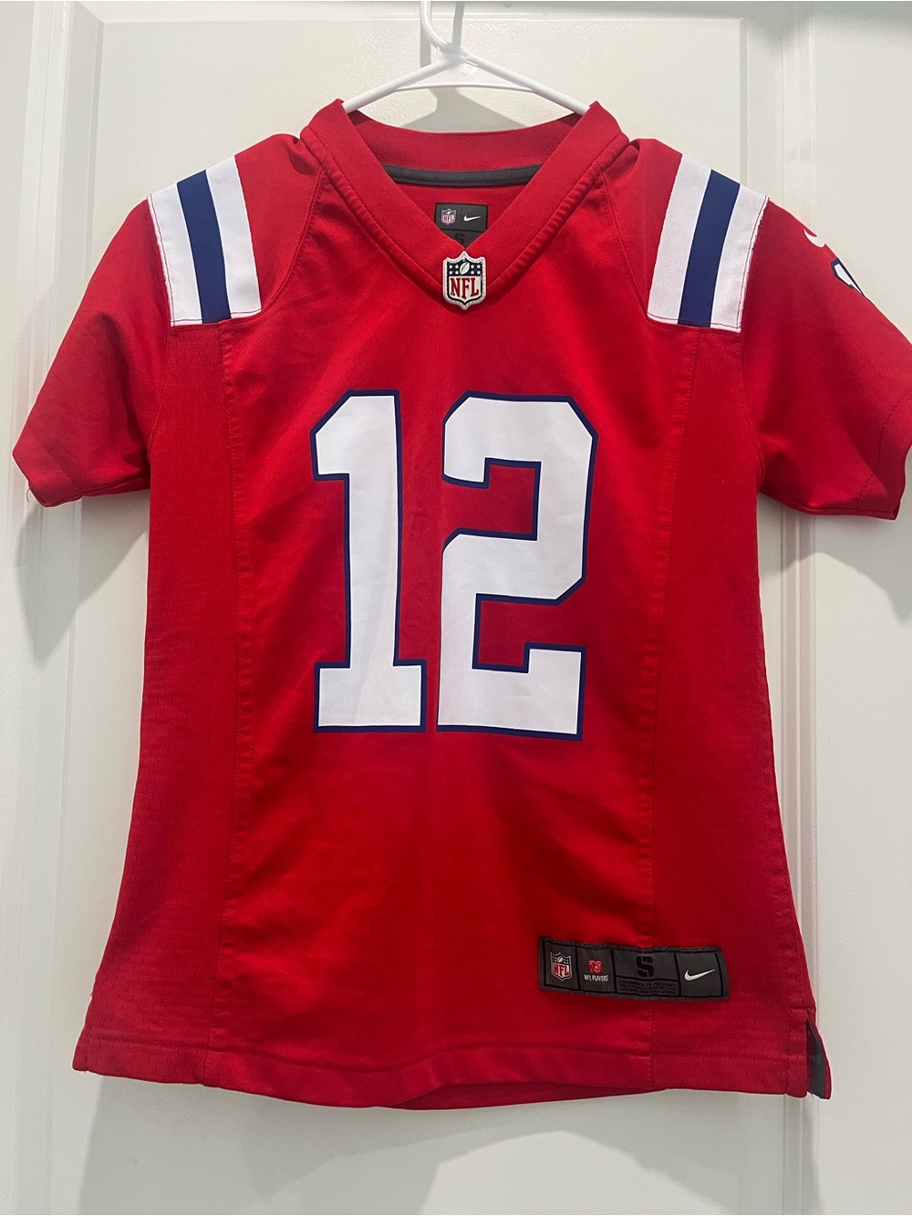 Nike Kids Red #12 Brady Football Jersey with White & Blue Accents